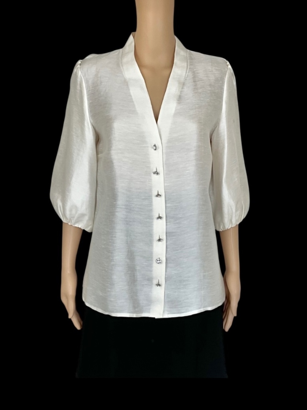 Vintage Ivory Silk Linen V-Neck Blouse Size 10